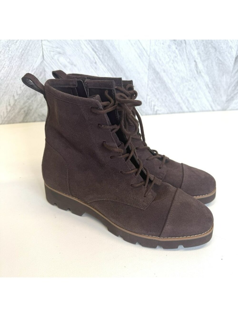 Vionic Lani II Combat Boots Womens Size 8.5 Wide Brown Suede Leather NWOB NEW